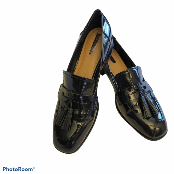 navy blue patent leather loafers